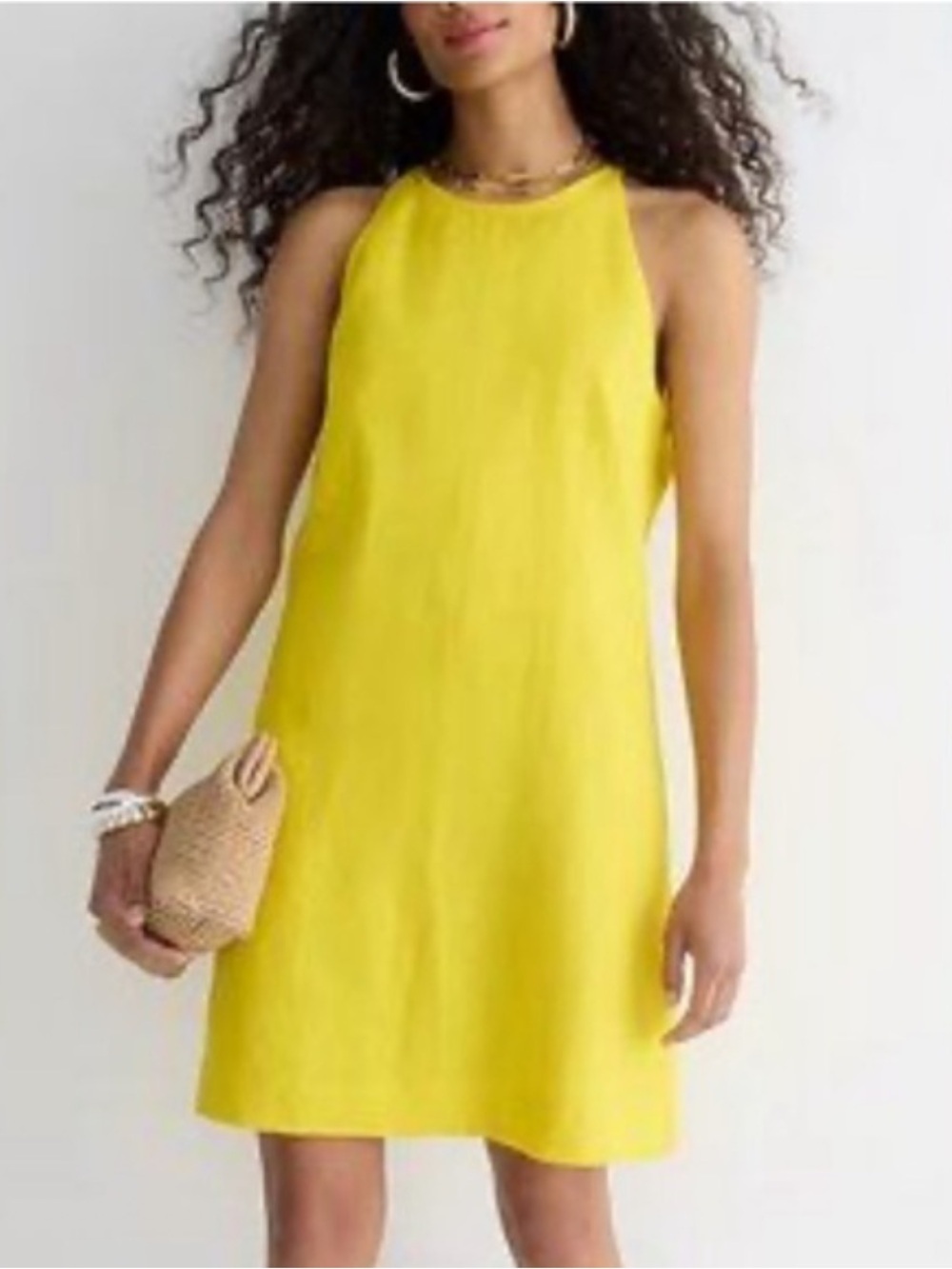 J.Crew Maxine High-Neck Shift Dress in Linen for Women Yellow Short Sleeveless S - Picture 1 of 6